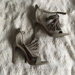 Grey Fringe Sandal Heels